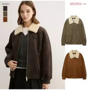 [롯데백화점]시스티나 여성 퍼 카라 세미 크롭 스웨이드 블루종 무스탕