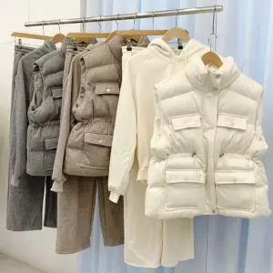 겨울교복 소프트톤 코지세트 패딩쪼끼+기모후드+와이드팬츠 꾸안꾸 트레이닝복 쓰리피스 