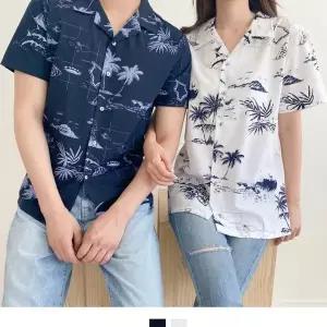 커플시밀러룩 야자수 오픈카라 하와이안셔츠 빅사이즈 (WFIBLXE)