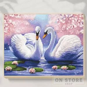 온] 보석십자수 연못속의 백조커플 40X50 액자형 비즈자수