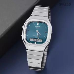 카시오 정품 AQ-240E-3A 빈티지 사각 복각 디자인 아나디지 남녀공용 메탈 시계 c136