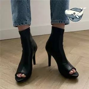 [하프클럽/]여성용 하이힐 오픈토 부티 고급스러운 키높이