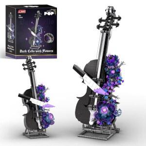 [미국배송] 넥스브릭스시 악기 첼로 빌딩 세트 고딕 플라워 및 샤프 나이프 여성 성인용 홈 오피스 장식 14+
