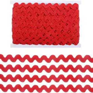 RIC 랙 트림 1cm 27야드 레드 웨이브 굽힘 프린지 릭 옷 드레스용 직조 러플 레이스 리본 재봉용 DIY 공예