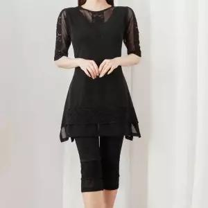 까르죠아 무릎 레이스 빅사이즈 칠부 레깅스 7부 8부 여름 바지 팬츠 밴딩 여성 미시옷 엄마옷 중년 마담의