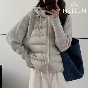 [하프클럽/] 니트 후드 집업 여성 퀼팅 점퍼 캐주얼 겨울 가오리핏 프릭패딩