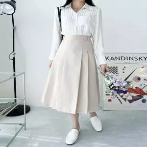 스커트 치마 SK 여성 2컬러 핀턱 주름 플리츠 롱 벨트세트