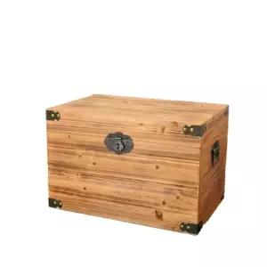 빈티지 원목공간박스 나무상자 자물쇠 사각형 옐로우 22x16x11cm