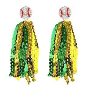 여성 스포츠 팬 주얼리 게임 데이 액세서리 장식용 화려한 태슬 귀걸이 롱 글리터 야구 댕글