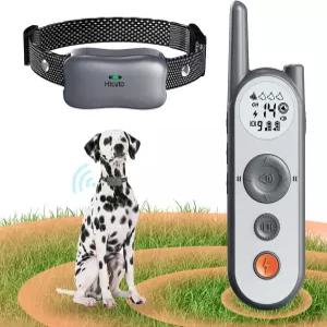 Htcuto 3500피트 무선 개 울타리(6100피트 트레이닝 리모컨 포함) 185일 배터리 충전식 전기 울타리 시스템