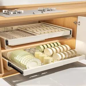 싱크대 하부장 레일선반 길이조절 확장형 서랍 코너정리대 슬라이딩선반