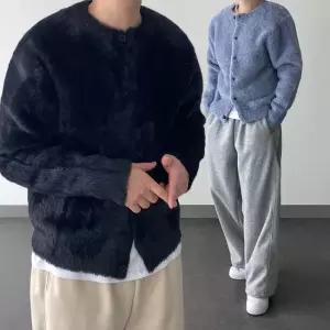 부들부들 앙고라 크롭 라운드 두꺼운 겨울 기모 모헤어 세미크롭 가디건 니트 4color