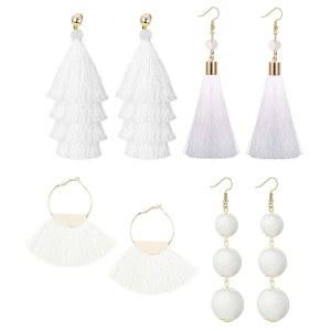 로얄룩 4쌍 태슬 귀걸이 여성용 선풍기 모양 긴 실 보헤미안 프린지 드롭 핸드메이드