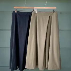 여성용 가을 사선 랩 뒷밴딩 스커트 바지 와이드 팬츠