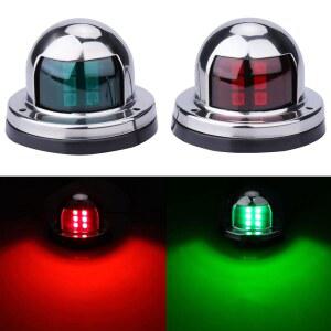 마누마린 보트 내비게이션 조명 폰툰 및 소형 보트용 스테인리스 스틸 리드 보우 라이트 1쌍 실버