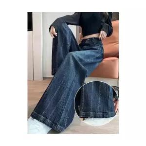 여성 스타일 완성 배기핏 청바지 핫픽스 기모 와이드 가을 겨울 커버 바지 스포M4