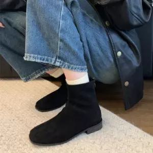여자 신발 워커힐 스웨이드 사각 슬림 부츠 추동 빈티지 기모 누드 뒤 지퍼 워커 숏 유행4
