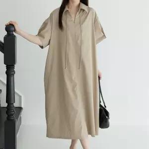 여자 등원룩 빅사이즈 롱스트랩 카라넥 버튼 롱원피스
