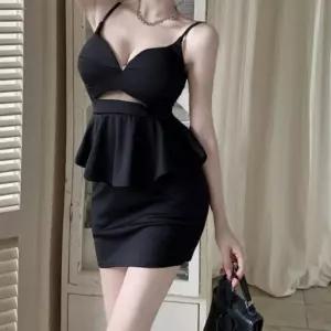 여성 파티룩 브라탑 프릴 셔링 꼬임 미니 원피스