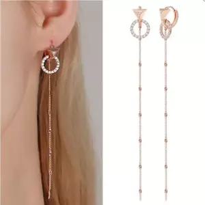 롱 플라워 심플 골드 여자 금 14K 체인 귀 (WFJ5A5U)