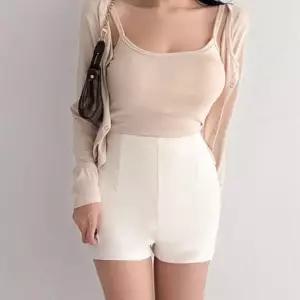 여자 슬림핏 앞절개 무지컬러 스판 밴딩 미니 숏팬츠