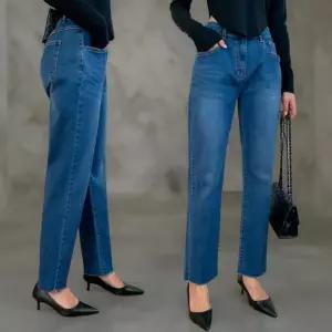 여성 중청 스판 찢청 스트레이트핏 청바지