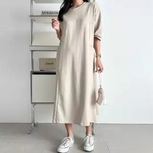 여자 빅사이즈 투포켓 절개 가을반팔 등원룩 롱원피스