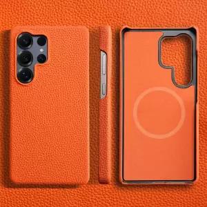 삼성 호환 갤럭시 S24 S25 울트라 플러스용 케이스 천연 소가죽 리치 가죽 마그네틱 보호 고급 폰 후면 커