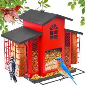 야외용 대형 새 모이통 더블 스위트 케이지 케이크가 있는 금속 튼튼하고 방수 기능 청소 및 리필이