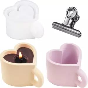 손잡이가 달린 쿤예 하트컵 수지 몰드 - 양초 비누 사탕 보석 보관 및 홈 데코용 실리콘