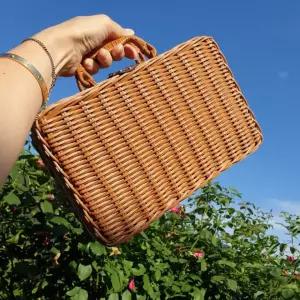 핸드메이드 빈티지 라탄 피크닉 바구니 가방