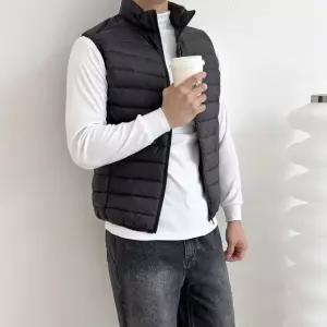 KAA LZY005 남자 하이넥 초 경량 패딩 조끼 봄신상 남성 봄 니트 여성아우터 베 (WFK2CZP)