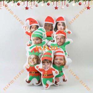 맞춤형 3D 크리스마스 엘프 초상화 사진 쿠션, 개인화된 만화 프린트 쿠션 재미있는 데코 선물
