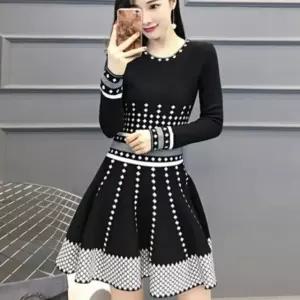 니트 원피스 롱원피스 봄 여성 쉬폰 미니 슬림 치마 (WFJ4SBK)