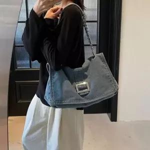 고품질 빈티지 스타일 사각 숄더백 캐주얼 데님 가방 심플 스퀘어백 (WFJQHVW)