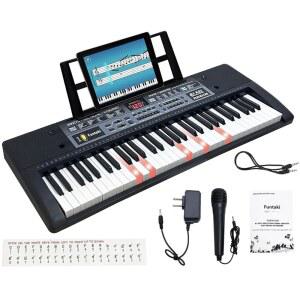 [미국배송] 불이 켜진 키가 있는 펀타키 61 키 전자 키보드 피아노 스탠드가 뮤지컬 미니 초보자를 위한 디지털 휴대용 신디사이저 키보드(블랙)