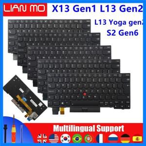 레노버 씽크패드 X13 Gen1 L13 Gen2 S2 Gen6 L13 요가 Gen2 용 키보드 영국 미국 스페인어 교체 브라질 프
