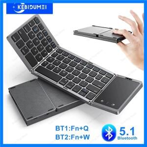 듀얼 블루투스 5.1 키보드 3 접이식 미니 키보드 Windows Android IOS iPad 용 터치 패드가있는 충전식 접
