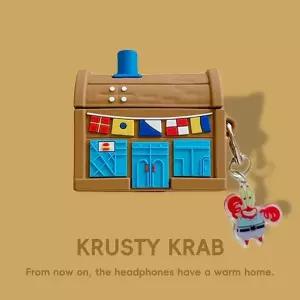 에어팟 4 3 2 1 Pro Pro2 이어폰 케이스 3D 스폰지밥 크러스티 크랩 만화 실리콘 보호 헤드폰 박스 펜던트