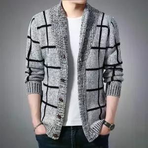 숄카라가디건 남성 봄 롱가디건 체크무늬 블랙 오버핏