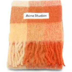 (당일) 25FW 아크네 스튜디오 울 모헤어 체크 오렌지 화이트 여성 머플러 CA0084 DTK