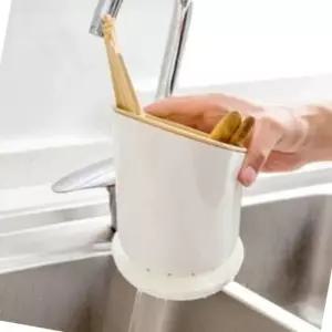 수납용 3단 수저통 베이지 물받이 건조대 원형 식기 정리함 (WFJ5T1X)