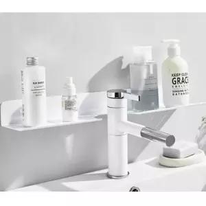 욕실 세면대 수납선반 무타공 화장실 정리대 50cm 화이트 화장대 선반 (WFJ52PW)