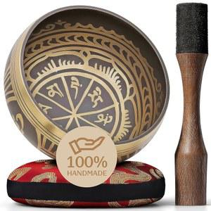 수제 티베트 휴대용 스피릿 키트 힐링 목욕 세트 제품 에칭 가이드 테라피 및 도구 명상 쿠션, 사운드 그릇 망치 u2013 노래