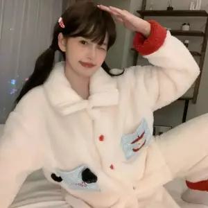 옥뚜브레 커플잠옷세트 겨울 뽀글이 잠옷 도톰한 귀여운 캐릭터 강아지 세트 코럴 벨벳 실내복 겉옷 UNO4