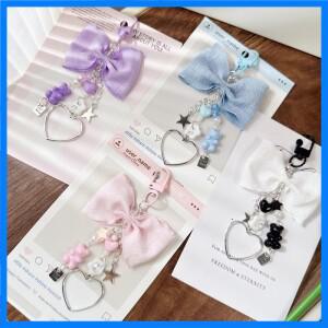 귀여운 리본 곰 하트 키체인 펜던트 별 참 폰 체인 백팩 장식 키링 소녀 가방 장식품 선물