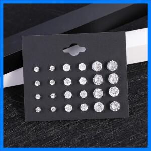 새로운 12 짝/갑 여성을위한 흰색 반짝 이는 웨딩 스터드 귀걸이 세트 남성 크리스탈 쥬얼리 액세서리 Oorb