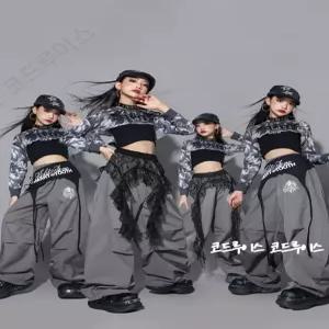 코드루이스 그레이 크롭탑 초등 방송댄스복 여아 상하세트 걸스힙합 댄스 의상