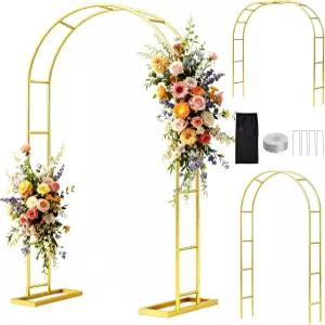 웰사인 웨딩 아치 6.6FTX3.5FT 야외 식물 등반용 가든 트렐리스 플라워 아치형 골드 메탈 퍼골라 아보르