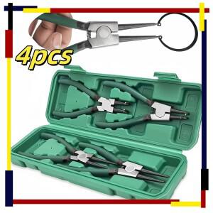 4피스 스냅 링 플라이어 세트 직선형 곡선형 고탄소강 서클립 90도 내부 외부 7인치